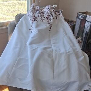 David's Bridal White Dress with Purple Embroidery 26w